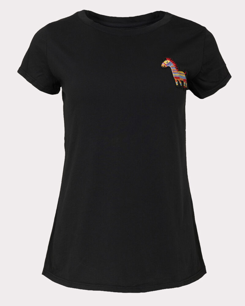 Black Short Sleave T-shirt with embroidered horse