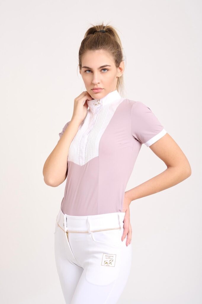 Pink short sleaves show jumping competition shirt, dettaglio